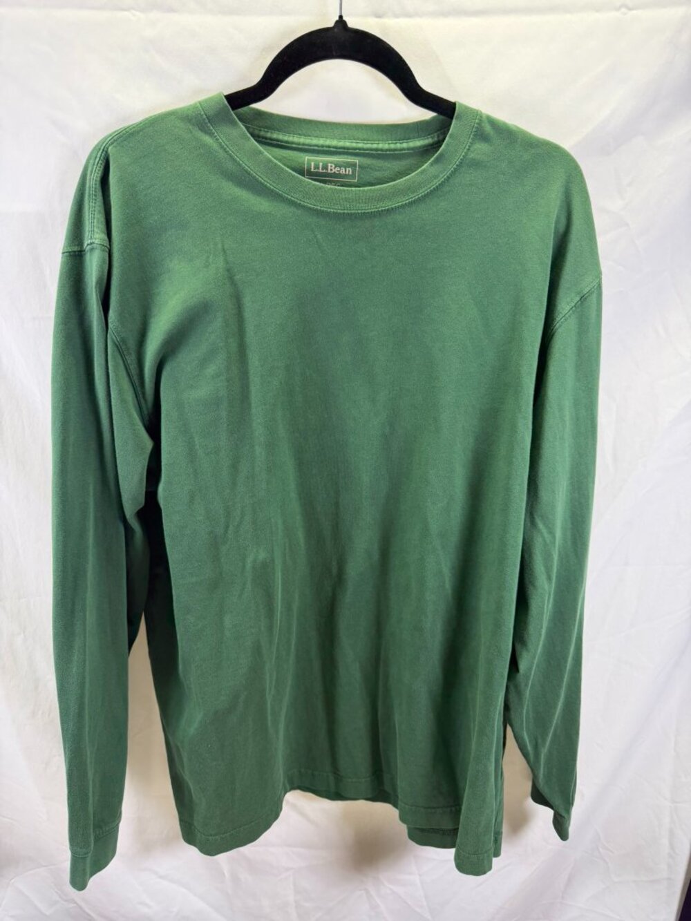 L.L.Bean T-Shirt Mens Large Green Cotton Pull On Long Sleeve Round Neck Casual
